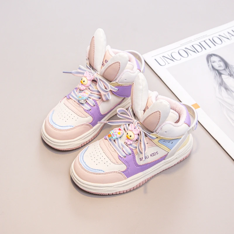 224356 女童鞋儿童加绒运动鞋新款秋冬季韩版公主卡通休闲板鞋