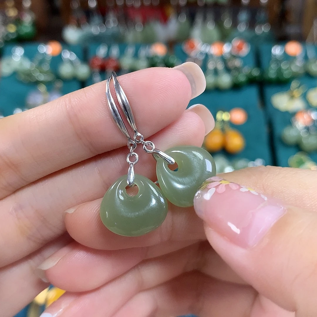 和田玉银S925镶嵌耳饰福袋包包