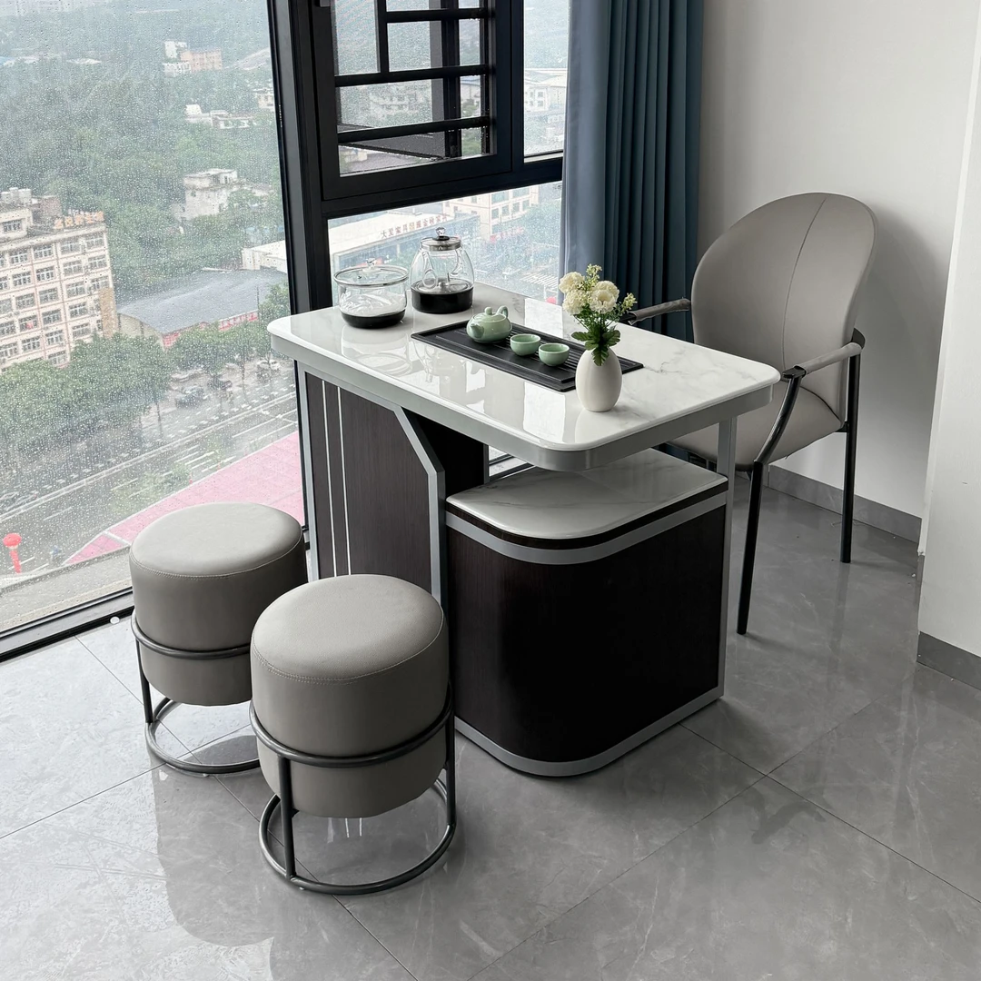 可移动钢木阳台茶桌椅/创意简约茶桌套装/意式轻奢泡茶桌茶几书桌