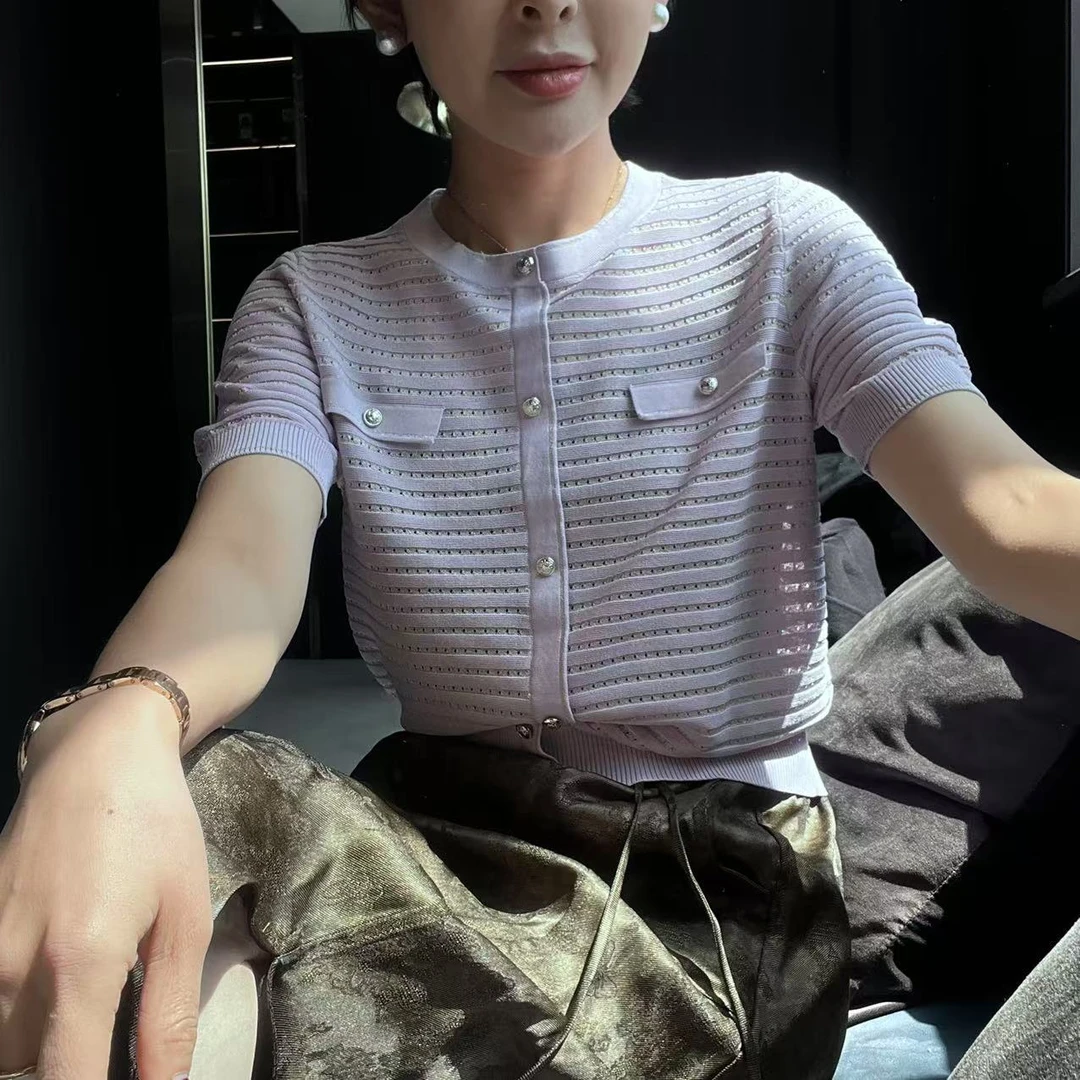 【田园小香】MG8129-1短袖镂空针织开衫上衣女装洋气时髦气质薄款