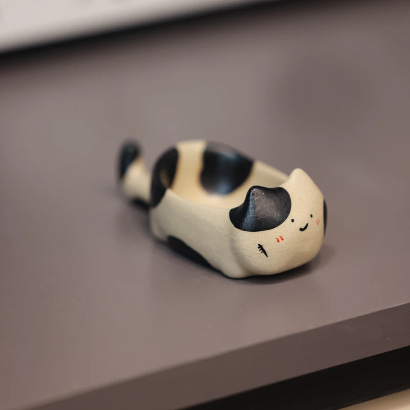 可爱手捏卡通元素猫咪中式味碟碗手工手绘