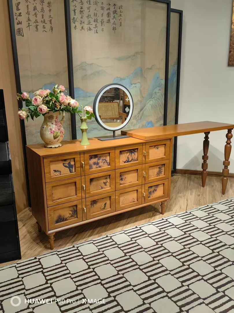 香云纱六斗梳妆台柜实木柜新中式九斗柜