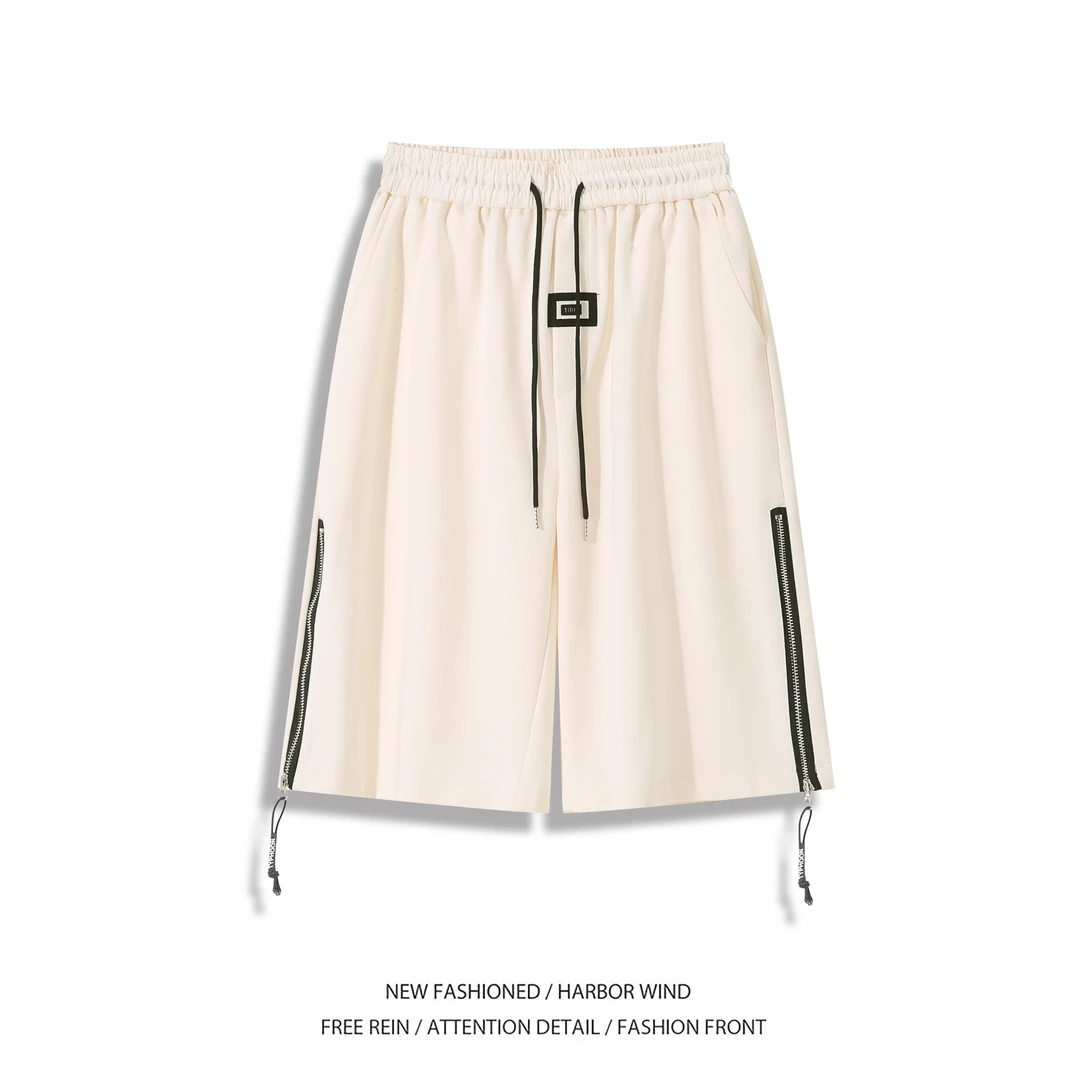 美式白色短裤男2025新款宽松运动休闲垂感裤子男生夏季五分裤潮牌