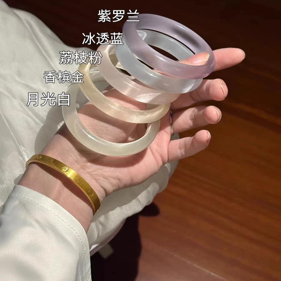 猫眼石手镯冰透高冰种琉璃白月光手镯通勤送闺蜜女友妈妈生日礼物