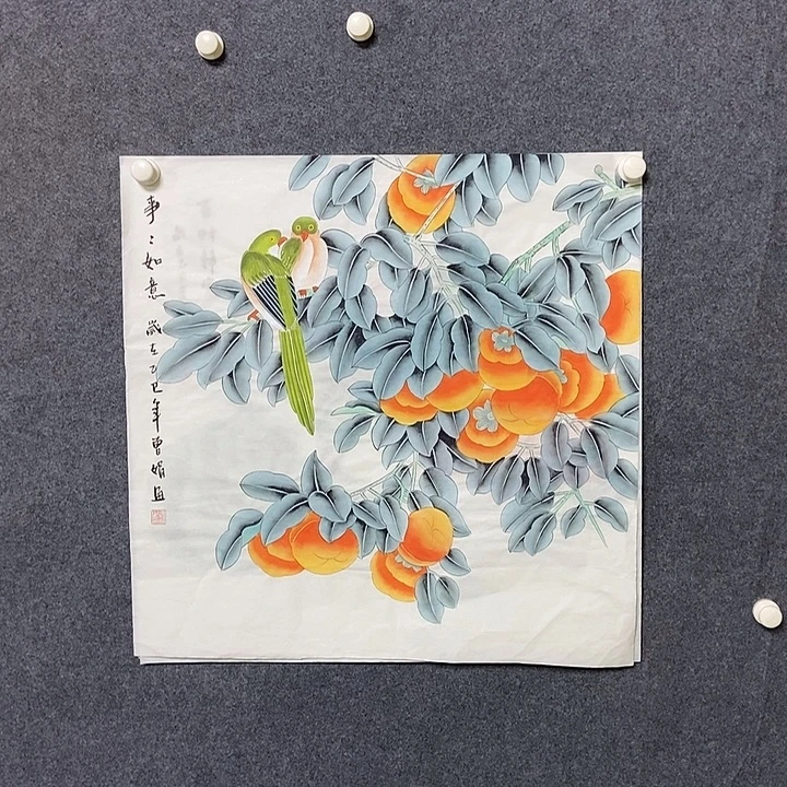 国画四尺斗方工笔花鸟一幅