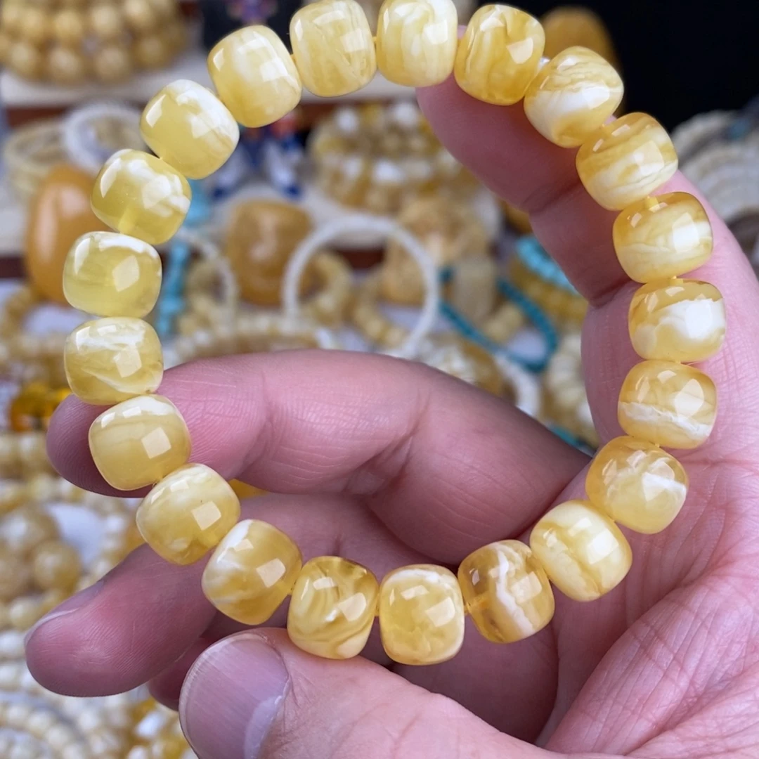 蜜蜡未镶嵌手链金瓷白细纹虎皮11.4mm