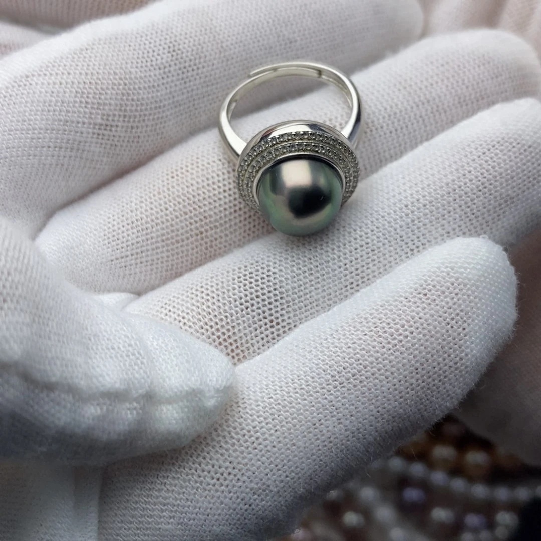 海水珍珠戒圈银S925镶嵌大****)