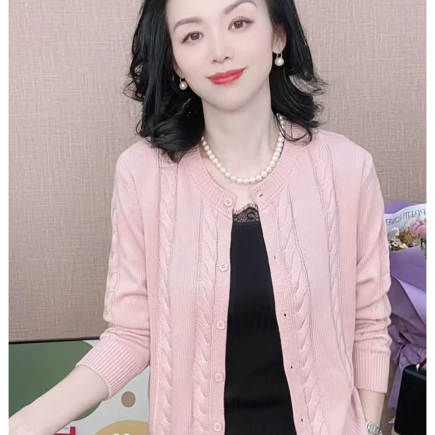 早秋新品百搭时尚洋气复古立体麻花纯色圆领气质长袖毛针织开衫女