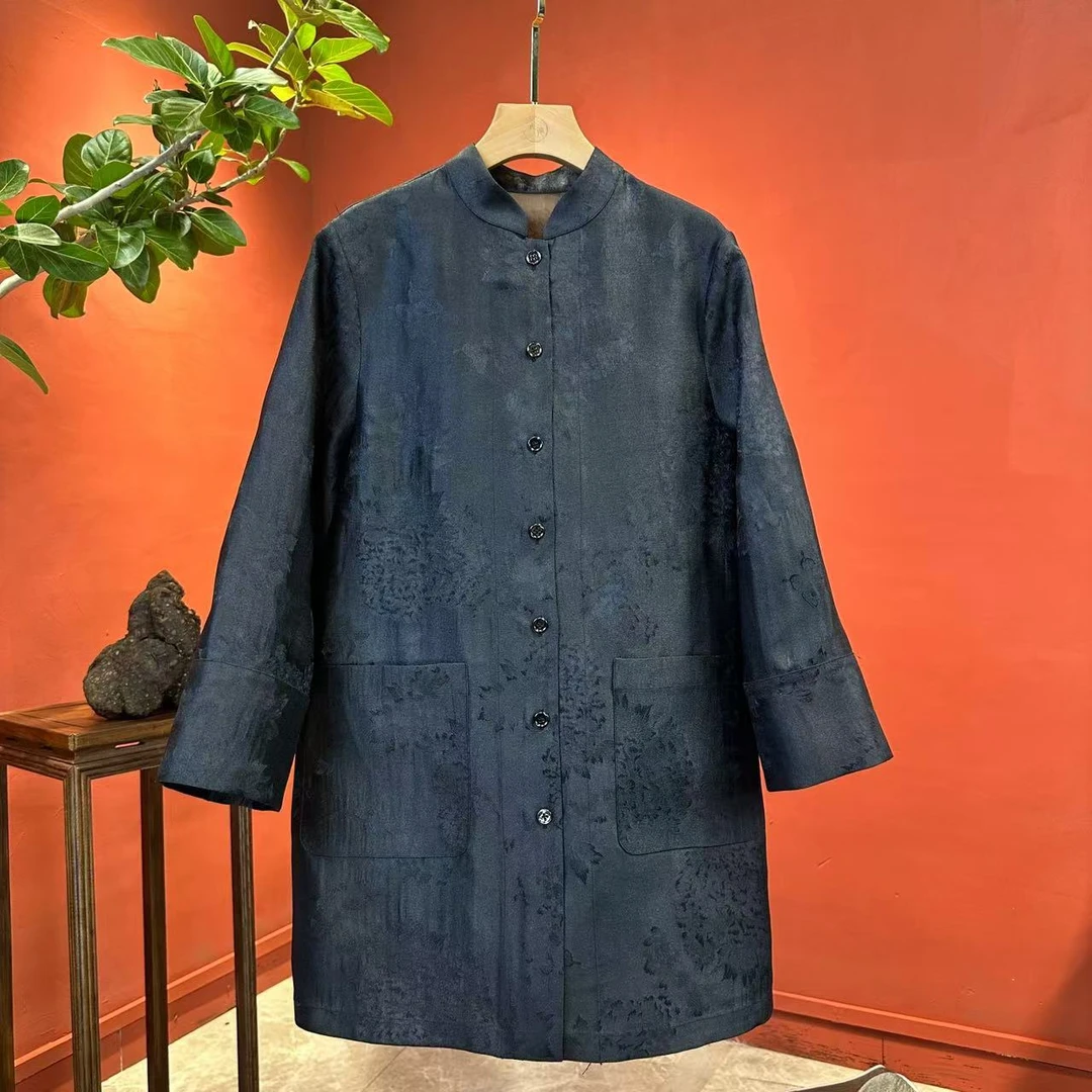 艾可原创 短风衣外套 蝶恋花 桑波缎提花香云纱 长85