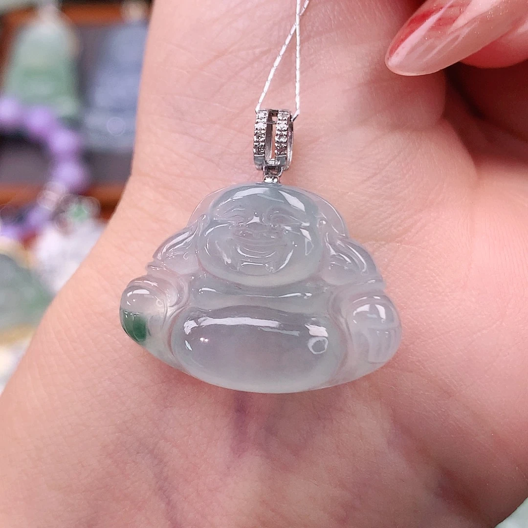 翡翠18K金镶嵌颈饰佛公