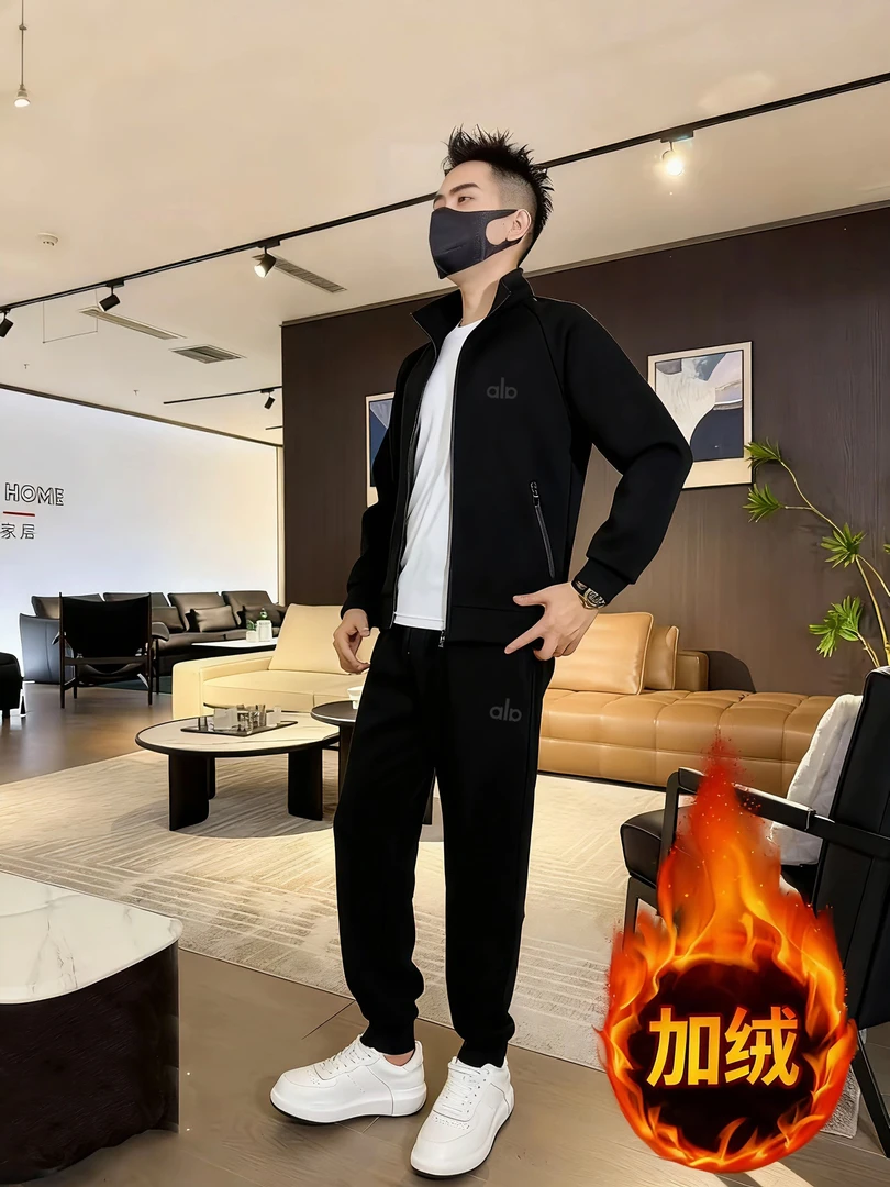 【套装】男士立领休闲运动套装百搭加绒加厚套装连帽秋冬两件套