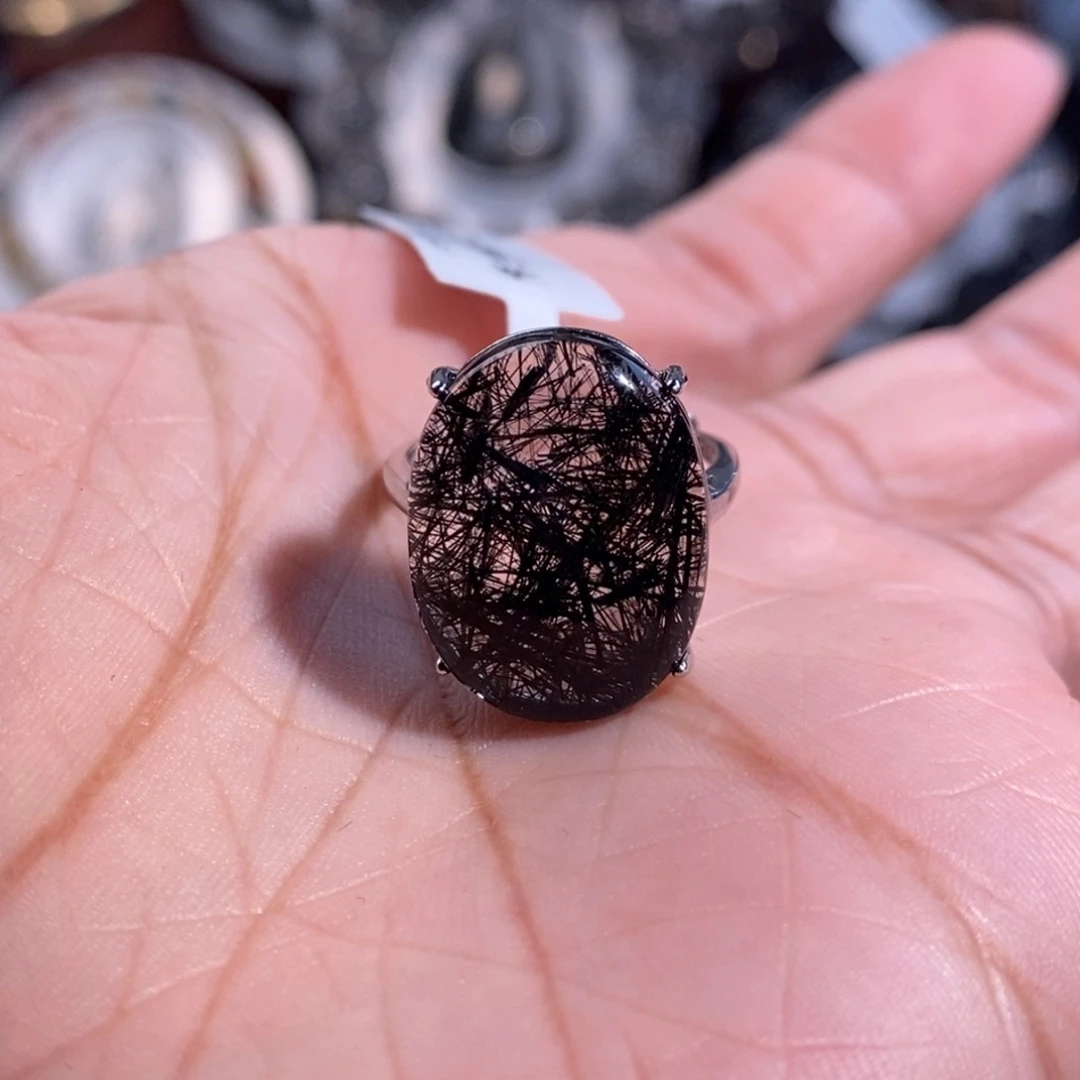 手链水晶未镶嵌黑发晶全透体满发蕾丝戒指银活口19×14×6