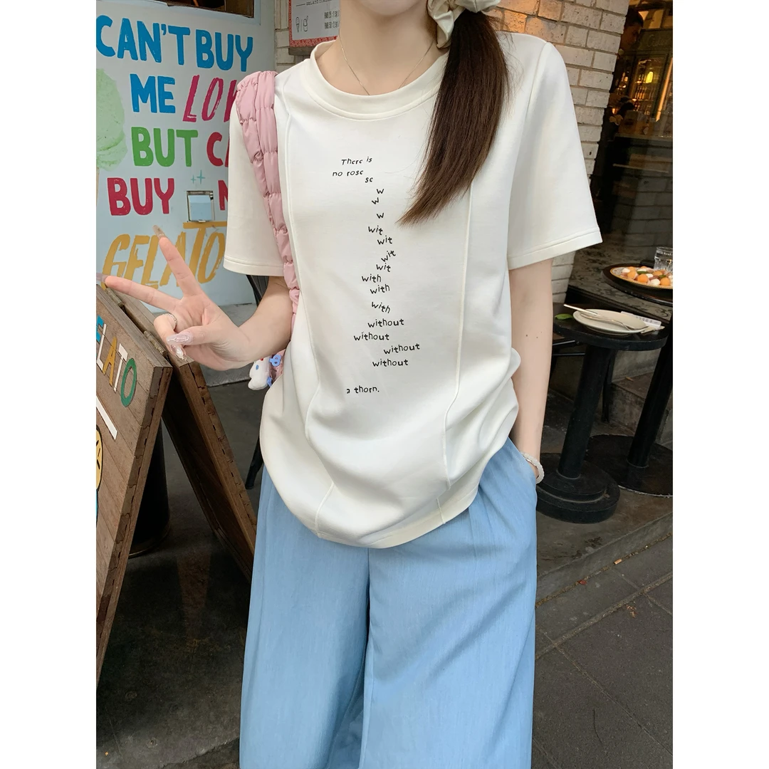 我是你的cc阿 松弛夏日~休闲风字母印花短袖女夏宽松显瘦正肩t恤