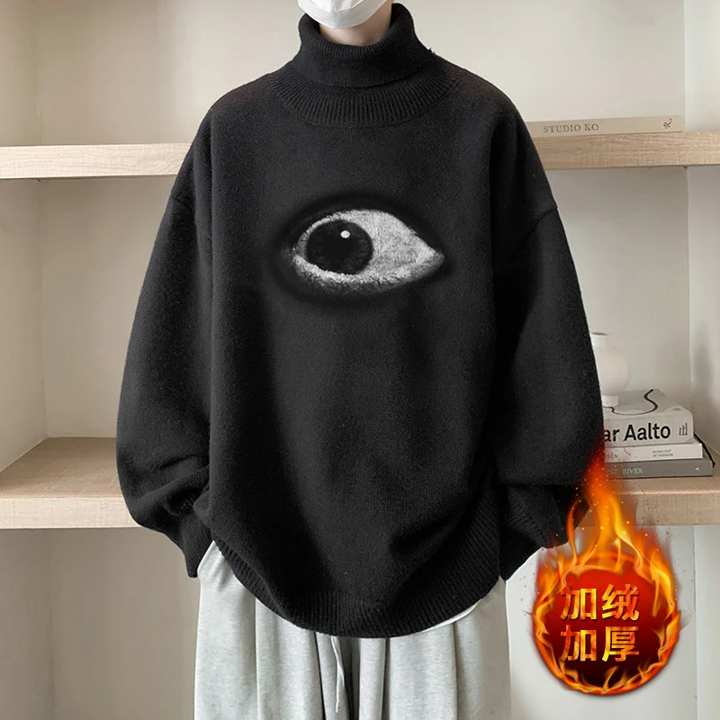 2025秋冬季可翻高领毛衣男士大码套头毛线针织衫加绒GM45H05B