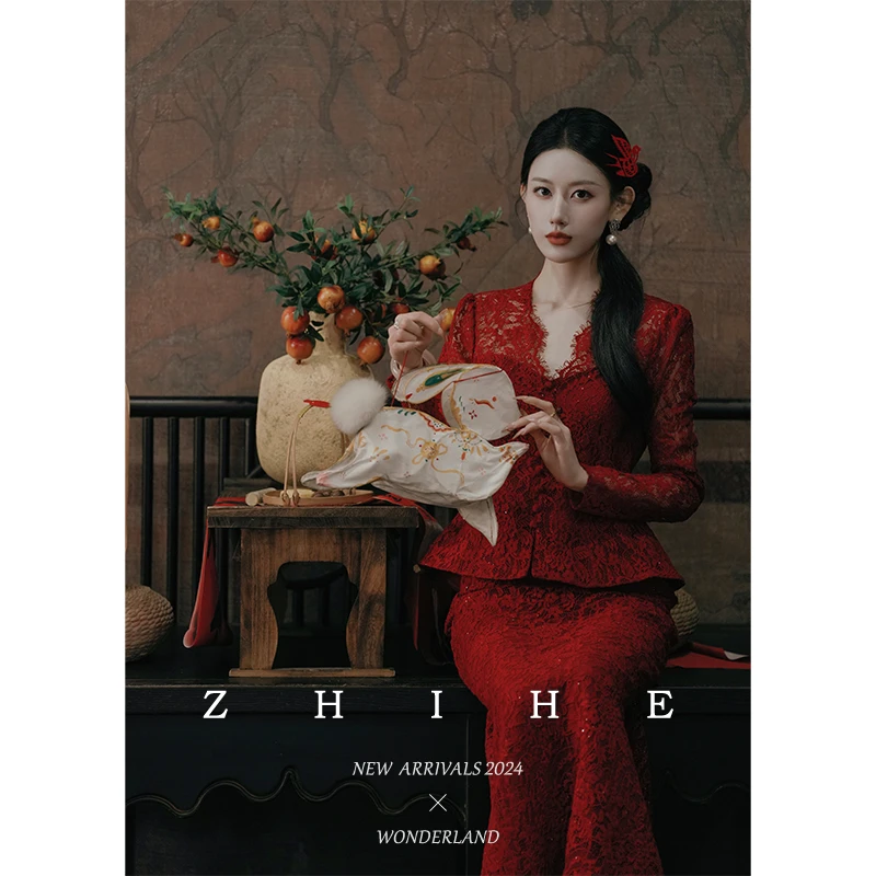 至禾Wonderland【红烛】静奢浪漫蕾丝收腰显瘦上衣+半裙