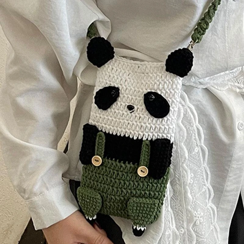 韩版ins潮流毛线编织包2025春夏新款可爱卡通手机包百搭单肩女包
