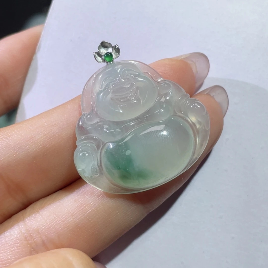 翡翠18K金镶嵌颈饰佛公