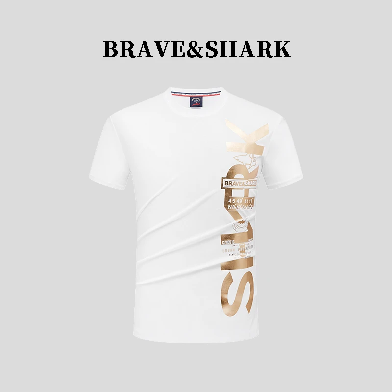 BRAVE&SHARK/勇士鲨鱼夏季短袖圆领运动百搭印花男士T恤3222