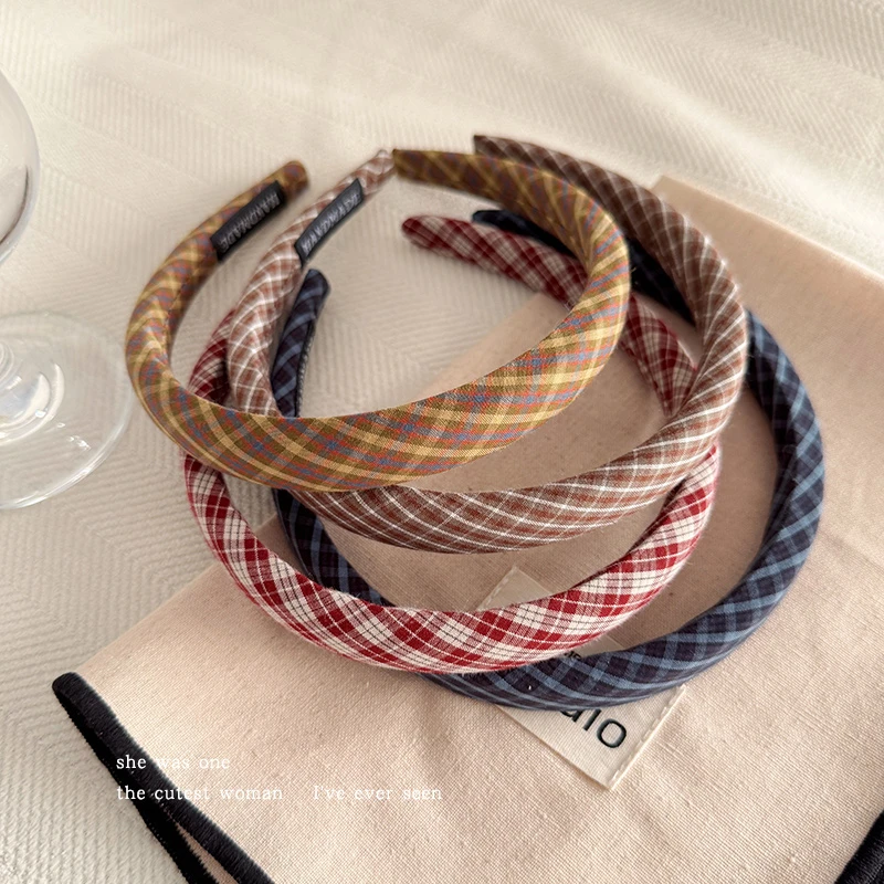 初秋复古格纹海绵发箍女高颅顶压发头箍学院气质发卡洗脸发捆发饰