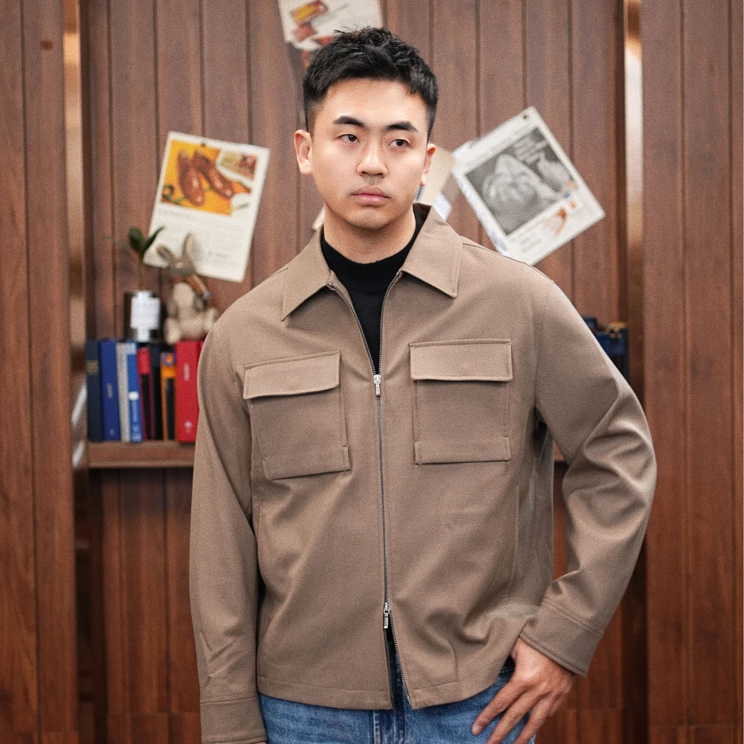 【衫无二】上新款男士斜纹翻领拉链款夹克春秋短款时尚宽松商务简约