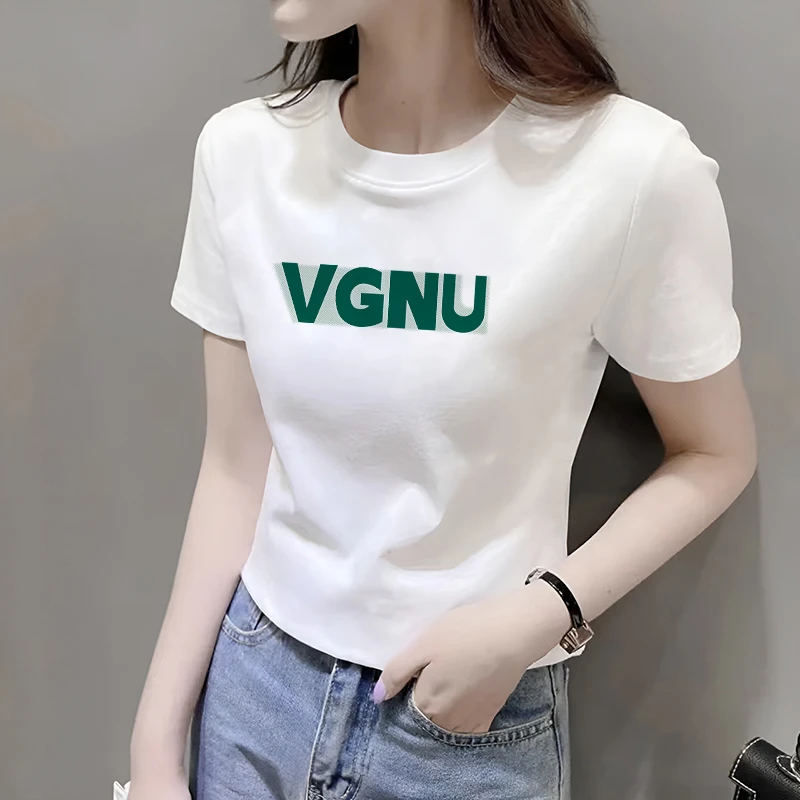 2025新款时髦白色夏季圆领女装独特别致百搭短袖洋气t恤修身上衣