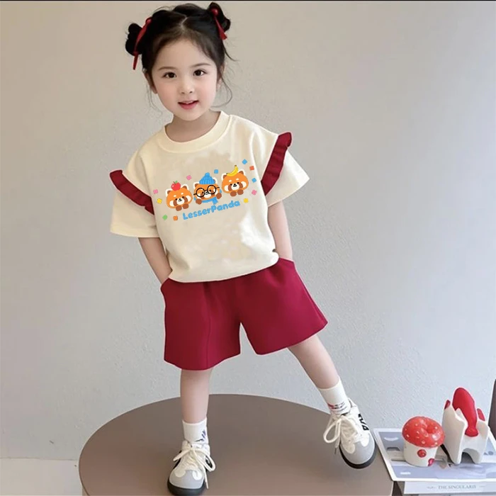 女童夏季短袖套装2025新款可爱卡通印花女宝宝运动宽松夏装两件套