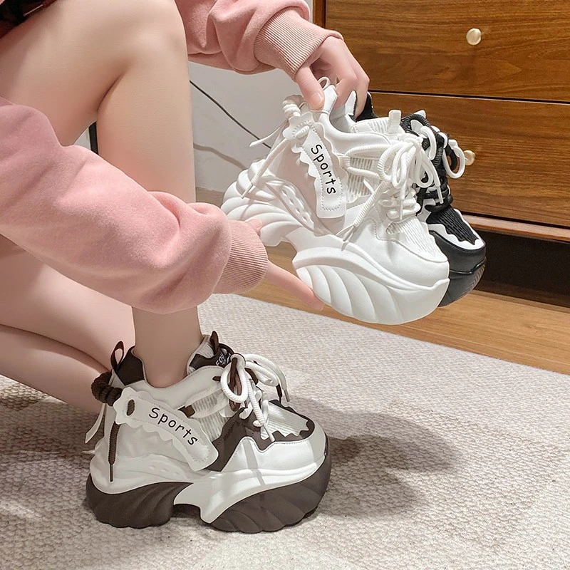 10cm松糕厚底老爹鞋女夏季小个子增高2025新款黑色百搭休闲运动鞋