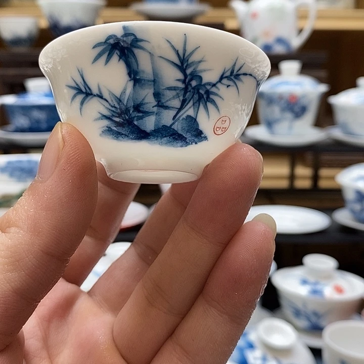 手绘微瑕竹子杯4只