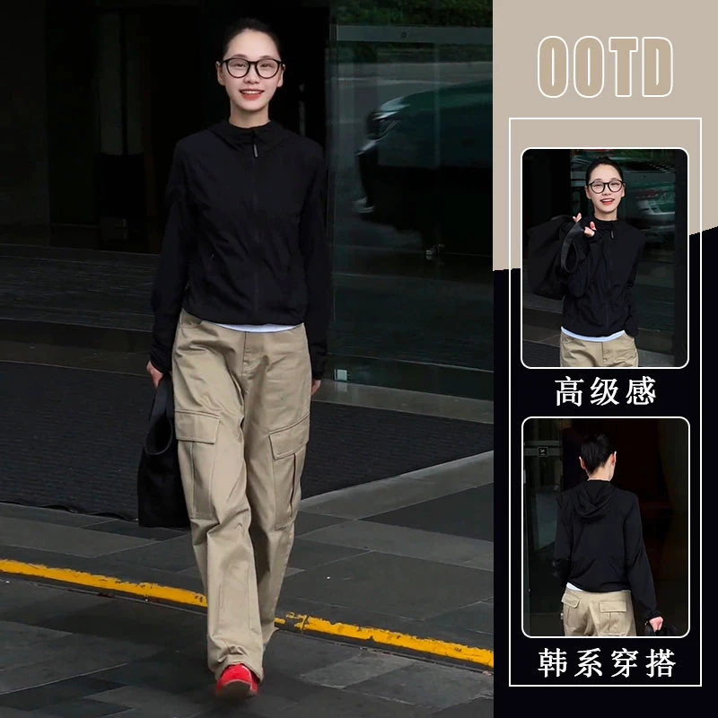 秋天一整套穿搭时尚洋气长袖连帽拉链外套工装休闲裤港风炸街套装