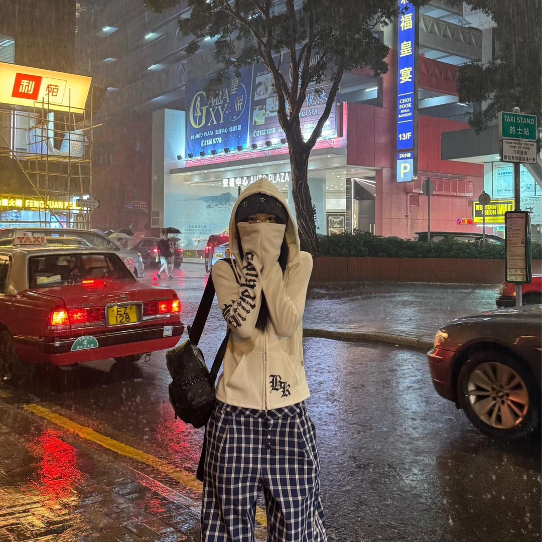 哥特风显瘦针织衫短款外套秋季美式辣妹修身连帽卫衣上衣休闲