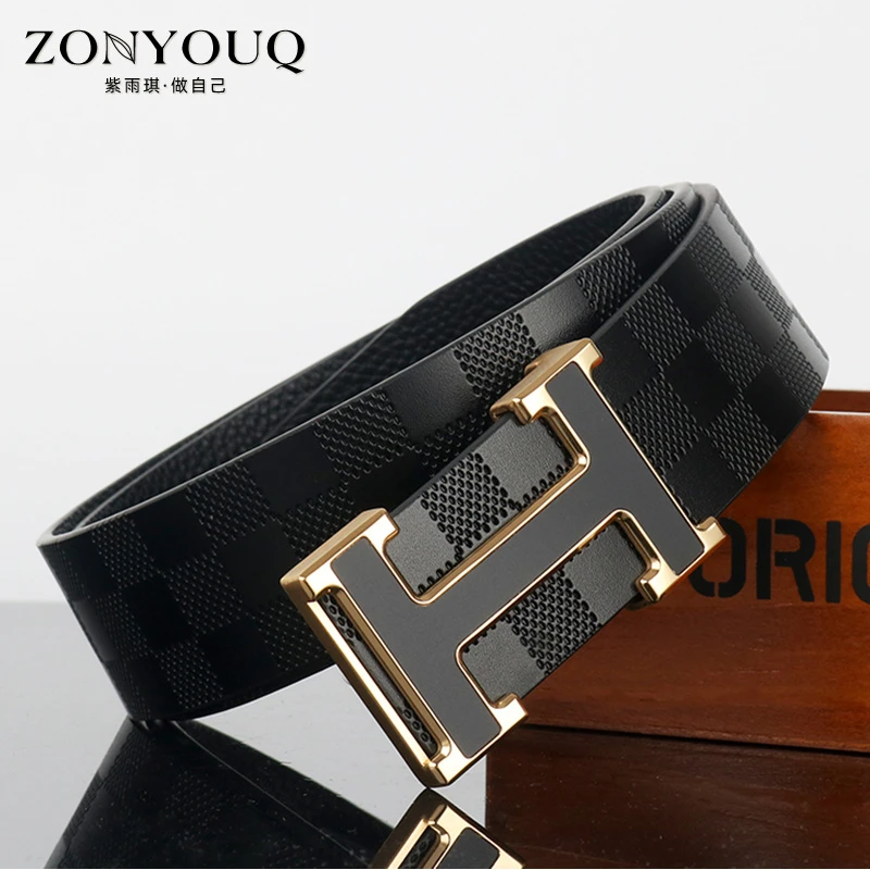 ZONYOUQ格纹皮带男士轻奢时尚高级感腰链潮流百搭商务正装裤腰带