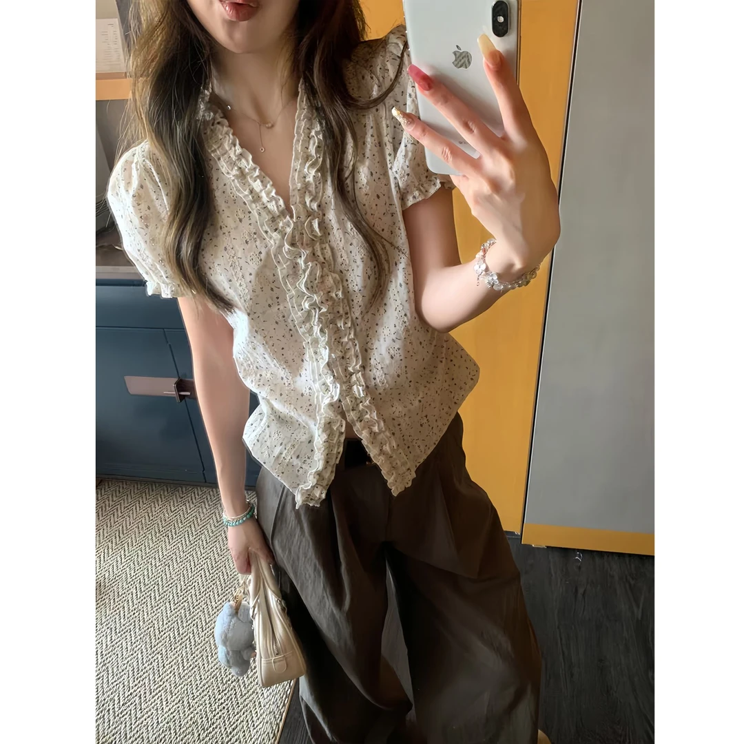 苏黎世夏 绣花印花衬衫+万能公式 灰绿色工装裤ZXH2222