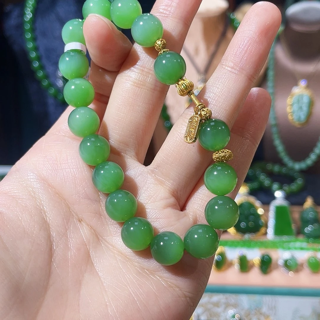 和田玉（碧玉）18K金镶嵌吊坠(不含链)