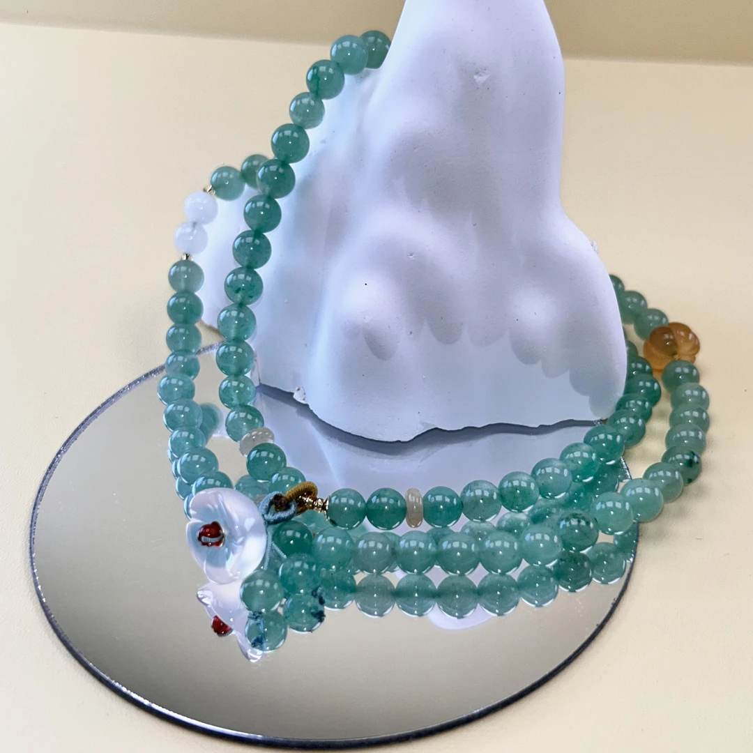 018绿东陵玉多圈手串+花朵吊坠