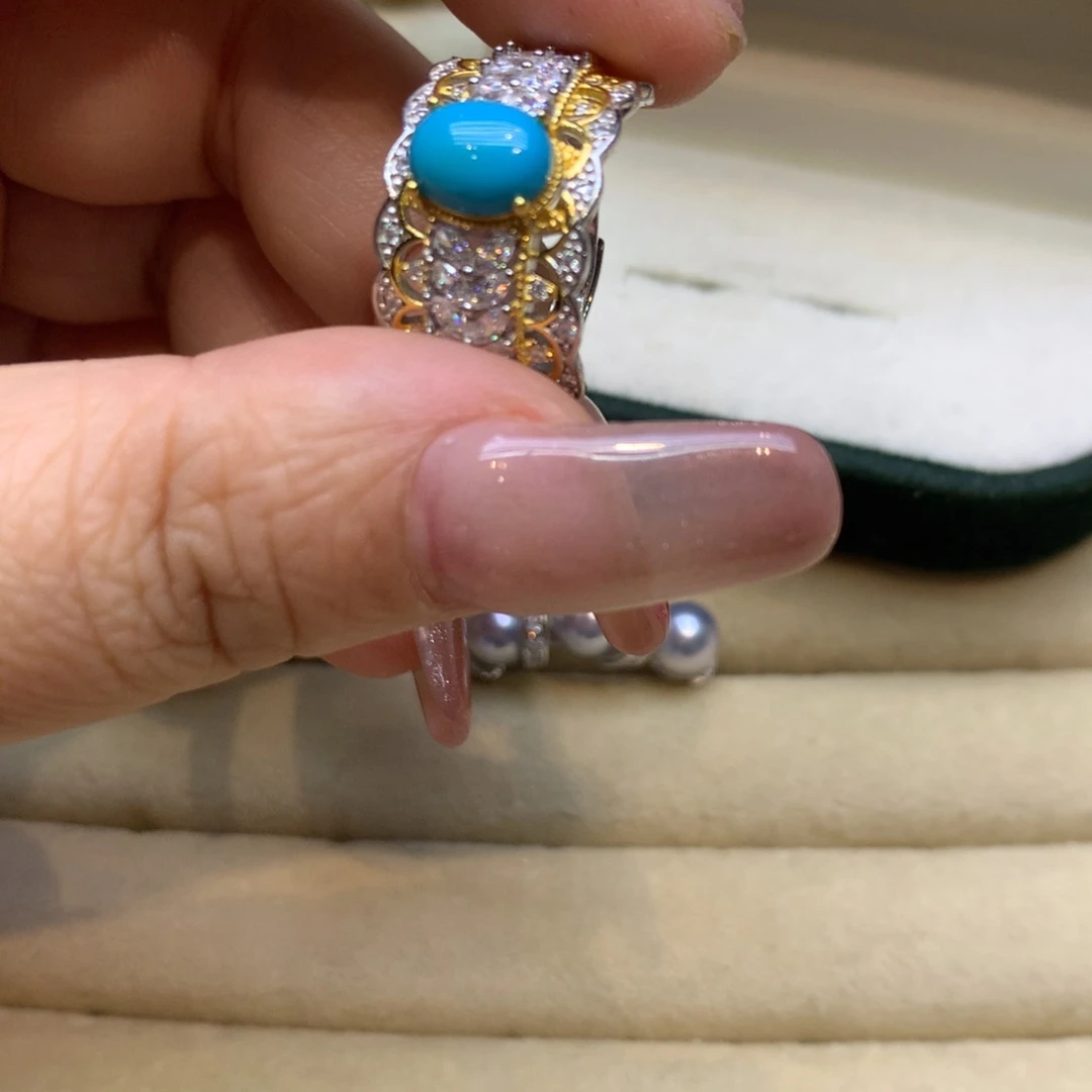 银S925镶嵌绿松石戒指