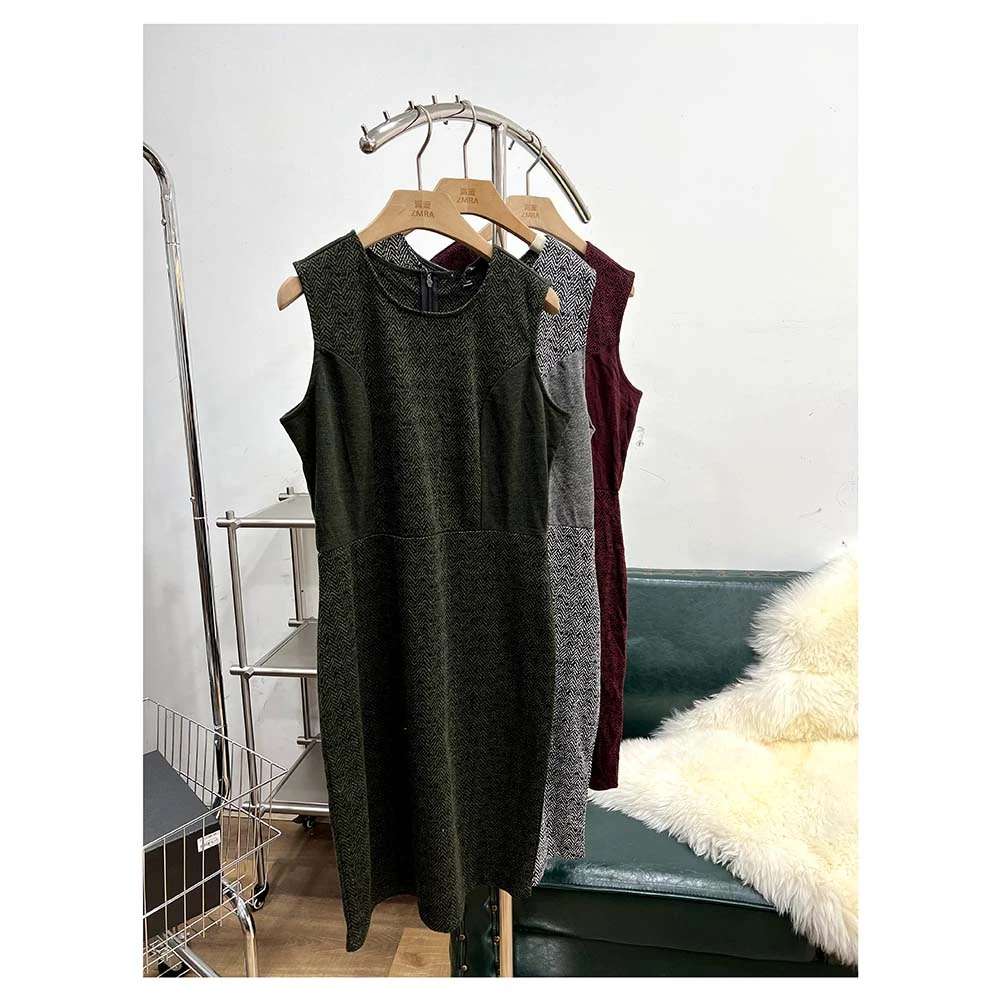 ML6118夏季中长款拼接后拉链圆领背心裙