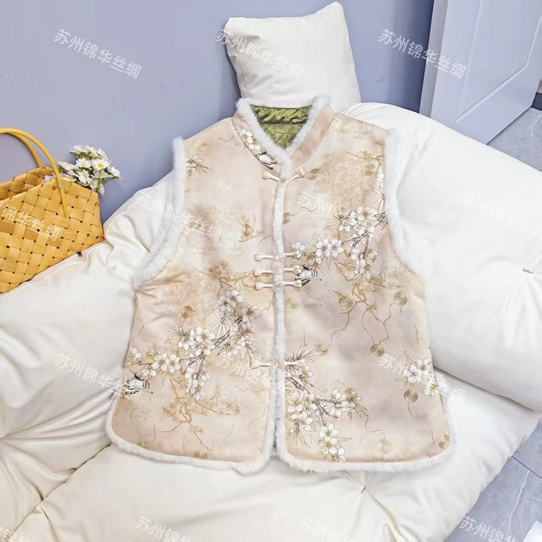 【白梅马甲】休闲加棉时尚女士马甲国风加绒边无袖上衣马甲MJ35