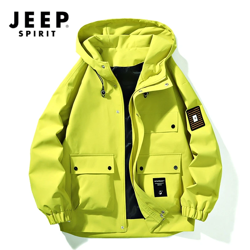 JEEPSPIRIT夹克男春秋季新款美式潮牌连帽工装冲锋衣男士夹克外套
