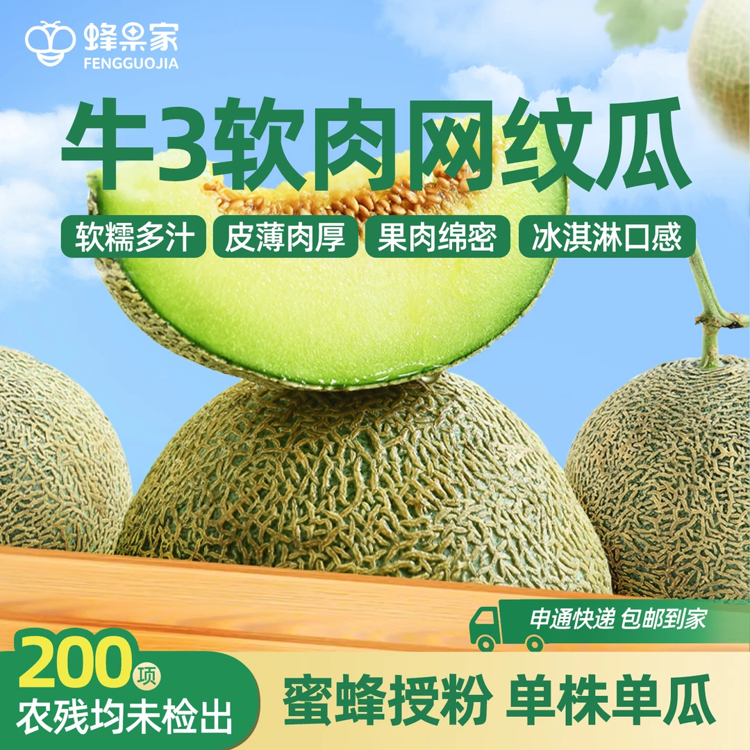 蜂果家熊蜂授粉自然成熟内蒙古正宗牛三网纹瓜软糯香甜哈密瓜蜜瓜