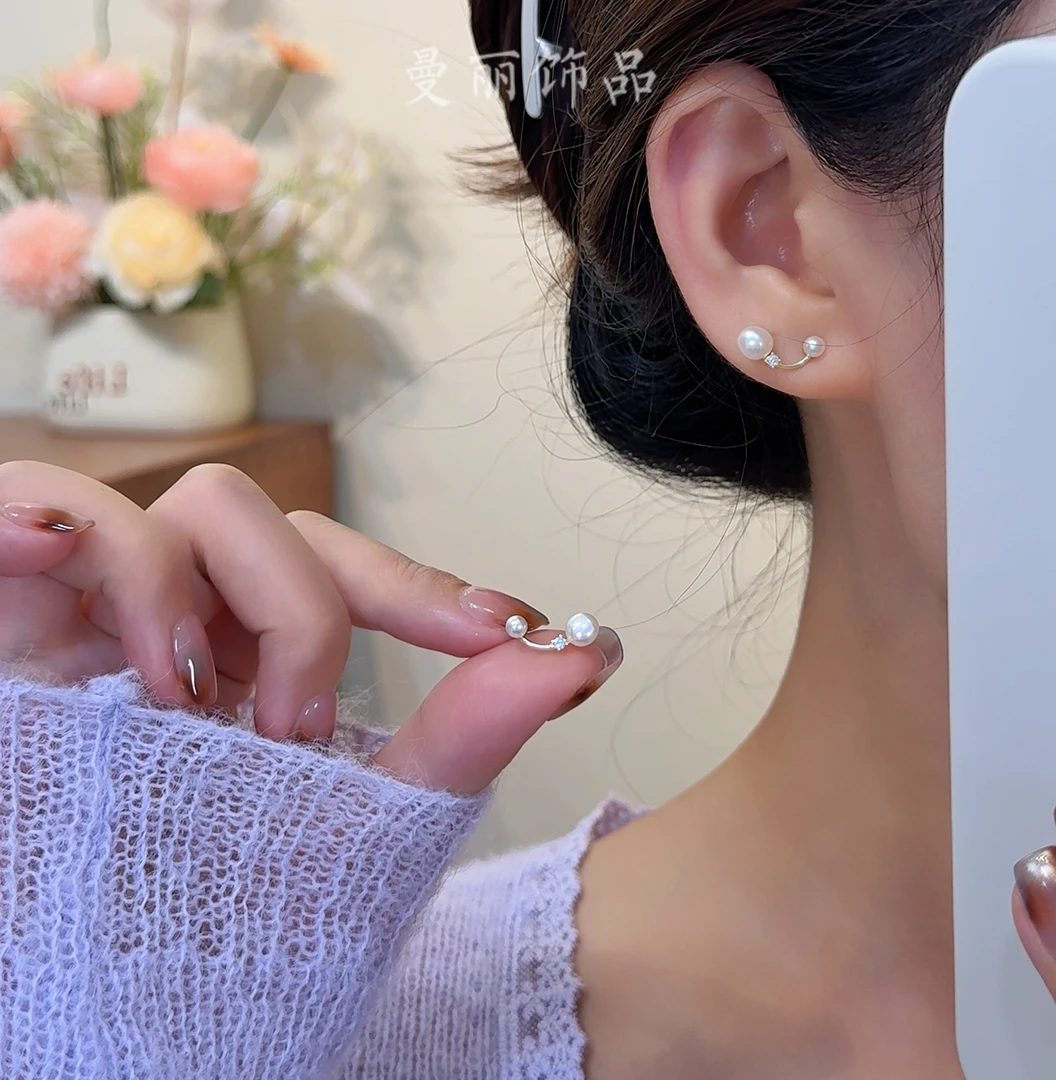 铜合金耳饰 2025精致气质简约温柔双珠映锆耳钉
