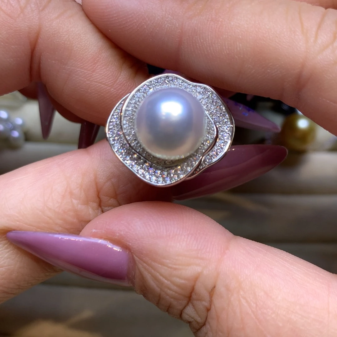 银S925镶嵌戒指海水珍珠