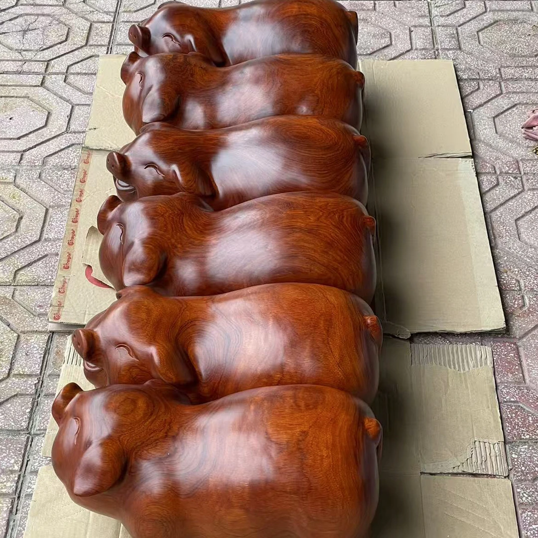 缅甸花梨木福猪摆件红木工艺品花梨木生肖猪实木猪木雕对猪雕刻猪