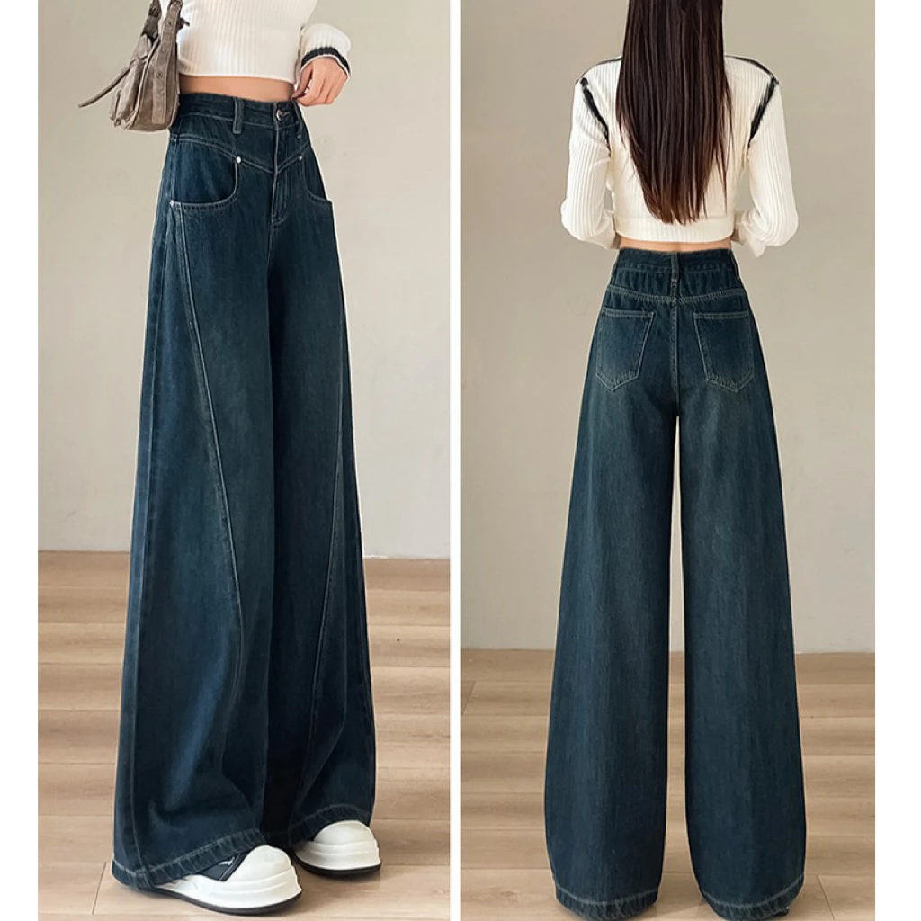 【上新】】爆款设计感高腰牛仔裤女2025季冬新款时尚复古宽松显高