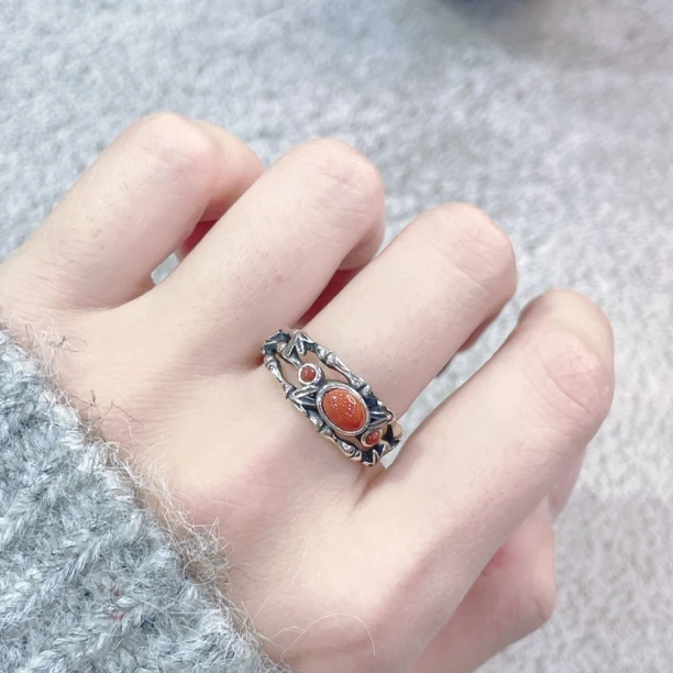 鸿运当头南红节节高升竹节戒指