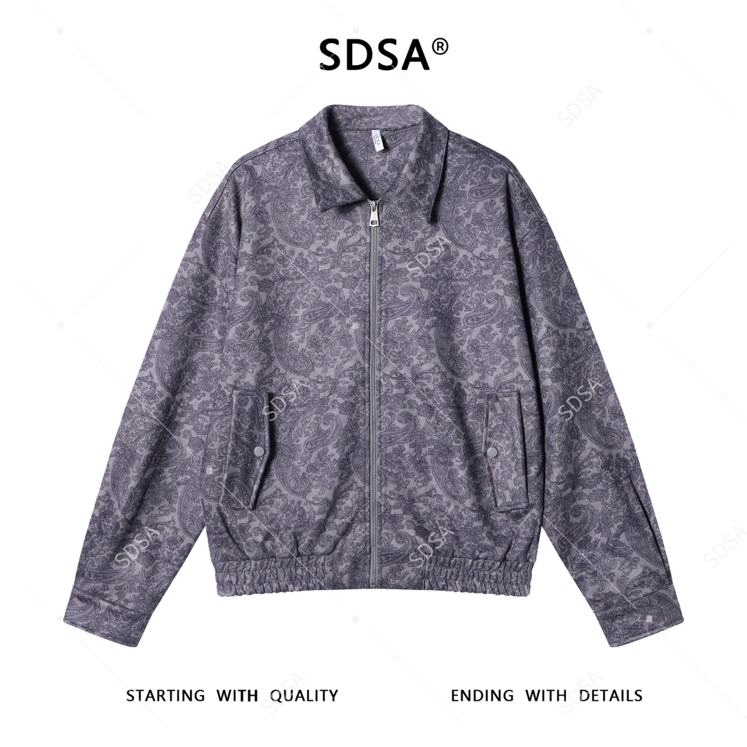 SDSA男士秋冬新款痞帅男装潮牌腰果花卉拉链翻领夹克外套百搭时尚