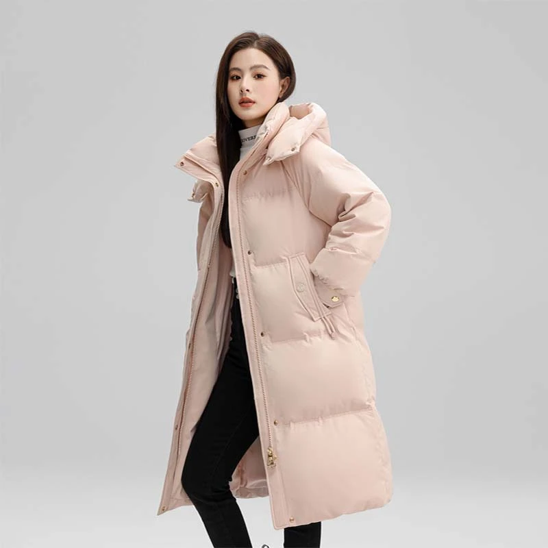 DUCURNO连帽羽绒服女冬季2026年新款时尚气质加厚保暖中长款外套