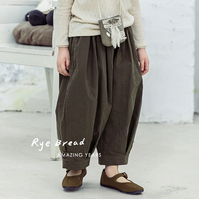 黑面包ryebread/黑面包童装 韩系女童小童纯色宽松休闲裤 5春