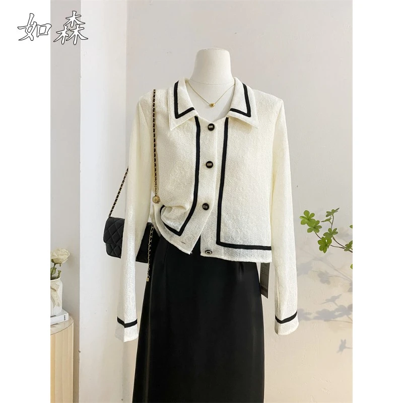 气质小香风翻领长袖衬衫女秋季设计感小众短款洋气蕾丝小开衫上衣