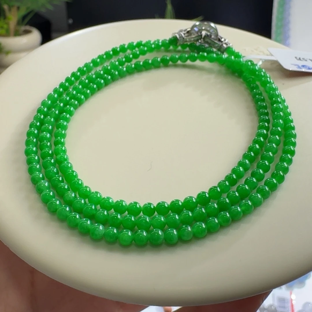 翡翠未镶嵌颈饰安**泊阳绿小米项链