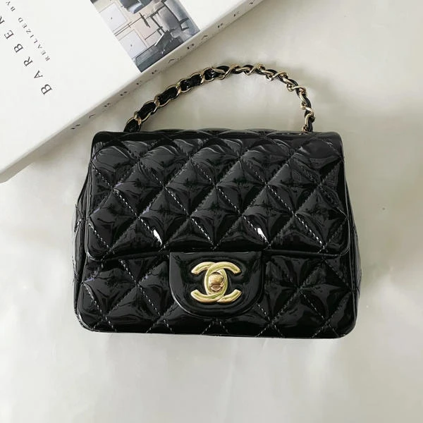 大吉中古/Chanel香奈儿黑金漆皮方胖子斜挎包